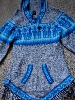 Kactus Hand Woven Peru Ecologic Arts Alpaca Wool Hooded Sweater Medium